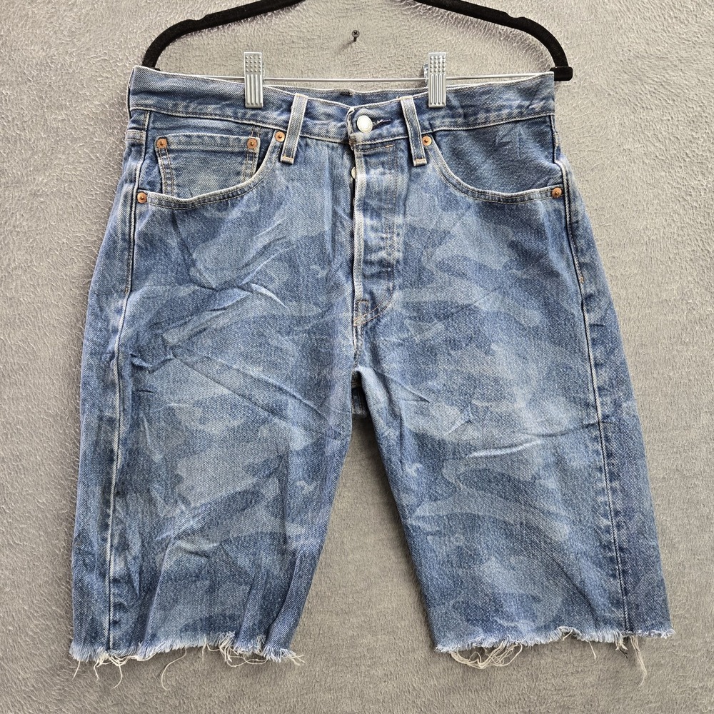 Levi's 501 Men Shorts 31 Blue Denim Cutoff Button Raw Hem 11" Inseam